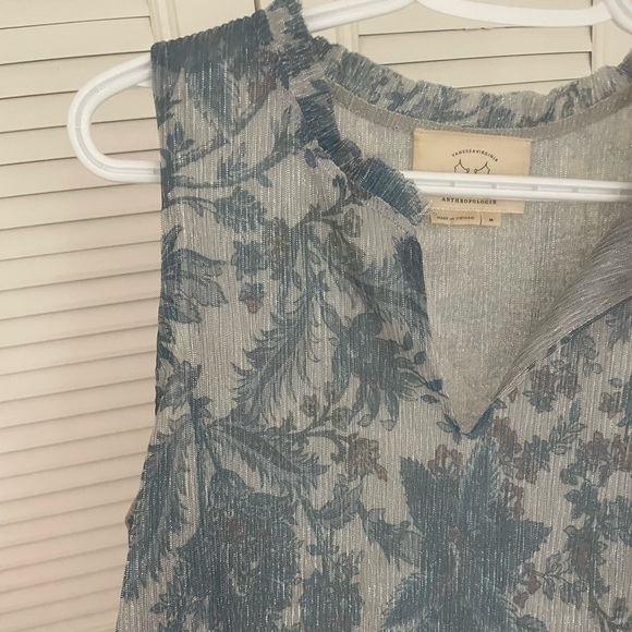 Blue floral sparkle tank with ruffle - Picture 4 of 8